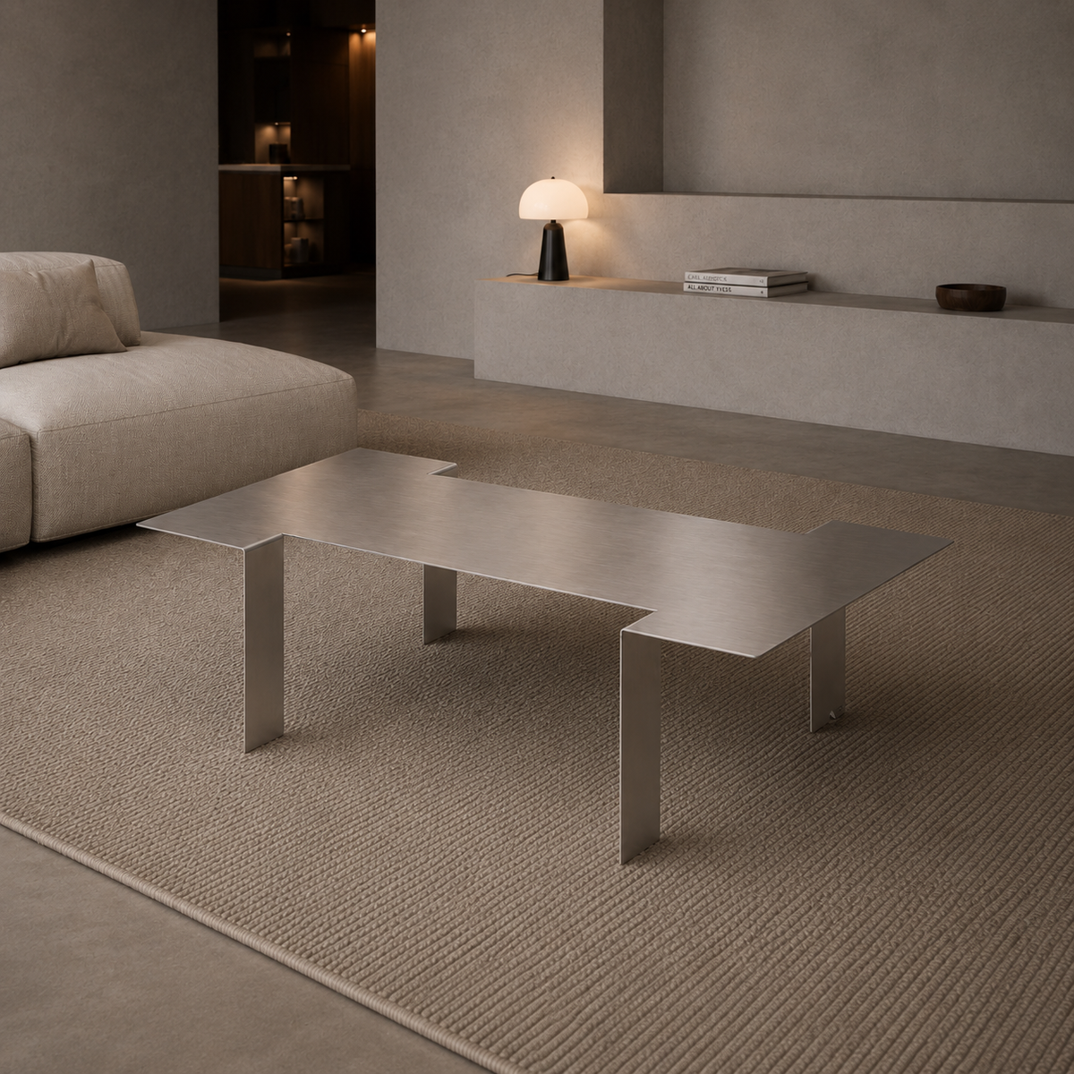 TB02 brushed stainless-steel coffee table by ARÊTES