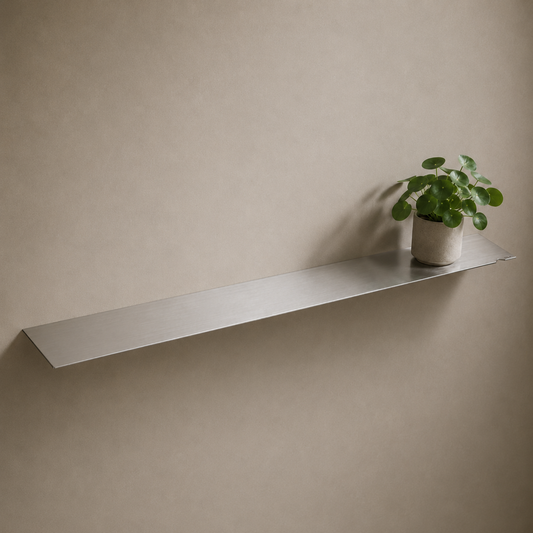 ET03 ultra-thin brushed stainless-steel wall shelf by ARÊTES