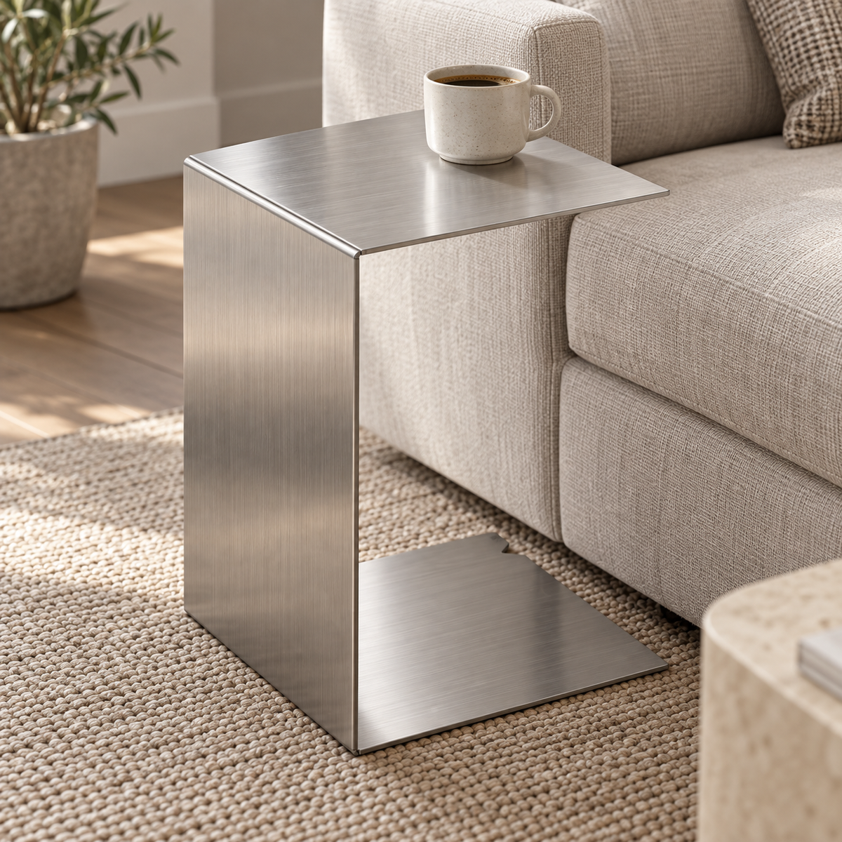 TA03 vertical brushed stainless-steel side table by ARÊTES