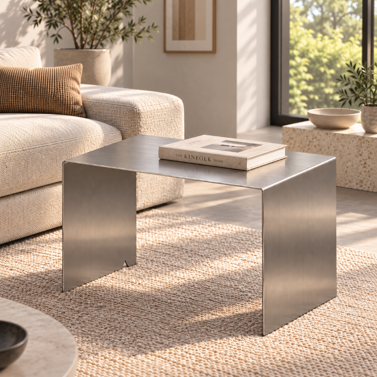 TA03 horizontal brushed stainless-steel side table by ARÊTES