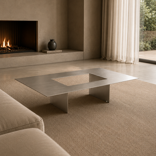 TB01 brushed stainless-steel coffee table by ARÊTES